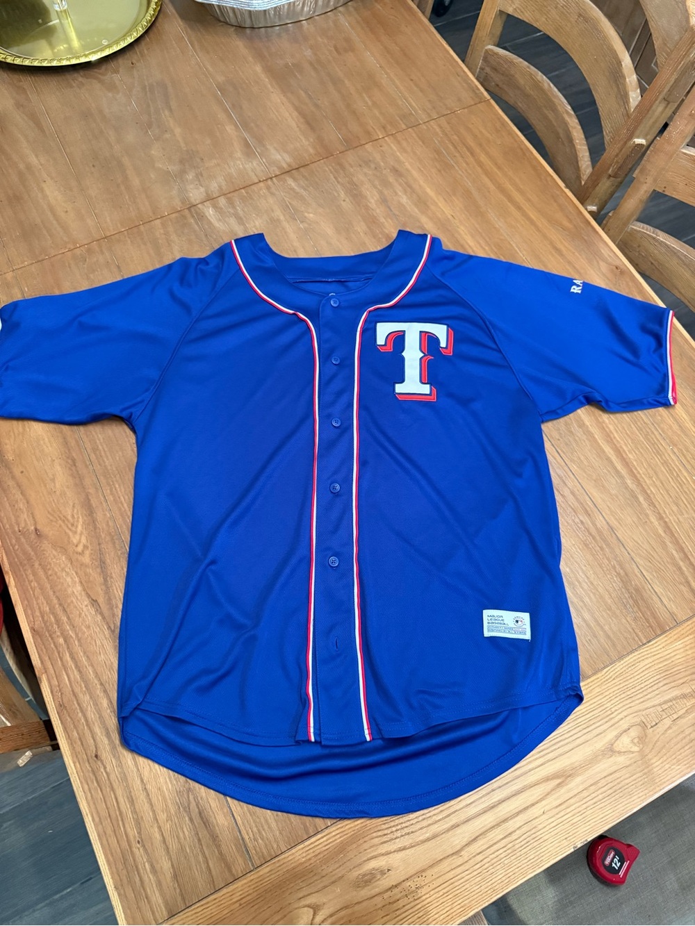 MLB Texas Rangers Blue Button-Front Jersey with Red & White Trim Sz XL